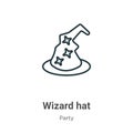 Wizard hat outline vector icon. Thin line black wizard hat icon, flat vector simple element illustration from editable party