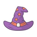 Wizard hat purple color icon. Witch magic cap. Magician, sorceress cap. Halloween costume accessory. Witchcraft, sorcery