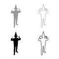 Wizard holds magic wand trick Waving Sorcery concept Magician Sorcerer Fantasy person Warlock man in robe with magical stick