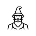 Black line icon for Wizard, sorcerer and beard