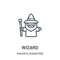 wizard icon vector from fantastic characters collection. Thin line wizard outline icon vector illustration