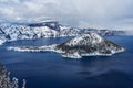 Wizard Island in caldera lake in Crater Lake National Park Oregon USA Royalty Free Stock Photo