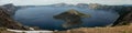Wizard Island and Crater Lake Panoramic View From Watchman Overlook Royalty Free Stock Photo