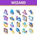 Wizard Magic Equipment Isometric Icons Set Vector