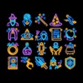 Wizard Magic Equipment neon glow icon illustration