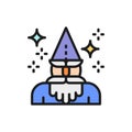 Wizard, magus, magician, thaumaturge flat color line icon