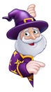 Wizard Cartoon Peeking Round Sign Pointing Royalty Free Stock Photo