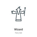 Wizard outline vector icon. Thin line black wizard icon, flat vector simple element illustration from editable fairy tale concept Royalty Free Stock Photo