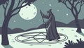 Wizard Performing Ritual, Moonlit Magic Forest Vector Art, vector design Generative AI Royalty Free Stock Photo