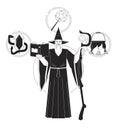 Wizard person archetype bw concept vector spot illustration