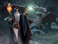 Wizard and dragon scene 3d illustration Royalty Free Stock Photo