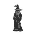 Wizard In Starry Hat Silhouette Illustration. Mystical Magic And Fantasy Theme Isolated Vector Illustration Royalty Free Stock Photo