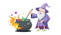 Wizard Stirring Potion in Cauldron, Magic and Fantasy Art, vector design Generative AI Royalty Free Stock Photo