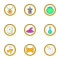 Wizard stuff icons set, cartoon style