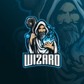 Wizard vector mascot logo design with modern illustration concept style for badge, emblem and tshirt printing. angry wizard Royalty Free Stock Photo