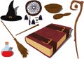 Wizarding and witchcraft magic items collection vector illustration