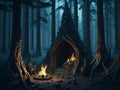 wizards forest sitting around fire place