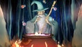 Wizards and magic. Stock footage. Cartoon animation of old wizard preparing potions in cauldron. Wizard mixed potions in