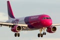 Wizz Air Airbus A320 HA-LWK landing at Ruzyne international airport. Royalty Free Stock Photo