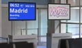 WIZZ AIR flight from Sofia airport to Madrid. Editorial 3d rendering