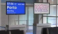 WIZZ AIR flight from Warsaw chopin airport to Porto. Editorial 3d rendering