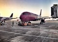 Wizz Air plane at boarding gate Royalty Free Stock Photo