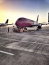 Wizz Air plane at boarding gate Royalty Free Stock Photo