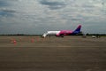 Wizzair aircraft in the airport of Zaporizhzhia, Ukraine.