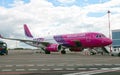Wizzair airline Airbus plane at Vilnius Airport. Royalty Free Stock Photo