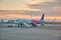 Wizzair airplane at Budapest Airport, morning mood