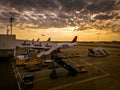 Wizzair airplane in parking position on Belgrade airport, Serbia.