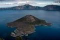 Wizzard island on Crater Lake is a ancient volcanic cone Royalty Free Stock Photo