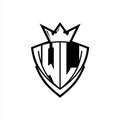 WL Letter logo with sharp triangle shield shape with crown inside white outline on white background template design Royalty Free Stock Photo