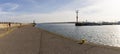 Wladyslawowo, Pomorskie Poland - February, 24, 2021: Concrete breakwater protecting the port from storm. Port infrastructure in a