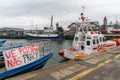 Wladyslawowo, pomorskie / Poland - January, 14, 2020: Protest of fishermen in Central Europe. Strike In the Polish seaport