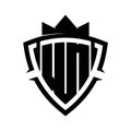 WM Letter bold monogram triangle curve shield shape with crown black and white background color design