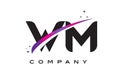 WM W M Black Letter Logo Design with Purple Magenta Swoosh