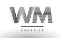 WM W M Black and White Lines Letter Logo Design.