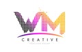 WM W M Letter Logo Design with Magenta Dots and Swoosh