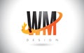 WM W M Letter Logo with Fire Flames Design and Orange Swoosh.