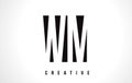 WM W M White Letter Logo Design with Black Square.