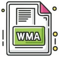 WMA file format illustration with document, green label, and a corner fold in vector Royalty Free Stock Photo