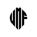 WMF circle letter logo design with circle and ellipse shape. WMF ellipse letters with typographic style. The three initials form a