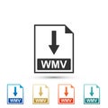 WMV file document icon. Download WMV button icon isolated on white background. Set elements in colored icons Royalty Free Stock Photo