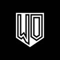 WO Logo monogram shield geometric black line inside white shield color design