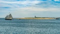 wo-masted yacht and Beautiful landscape of ocean beach Cape cod Royalty Free Stock Photo