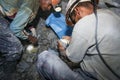 Wo miners looking for silver in the silver mine of the Cerro Rico in Potosi, Bolivia. Royalty Free Stock Photo