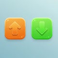wo rounded square icons on a light blue background. The left icon is orange with an Royalty Free Stock Photo