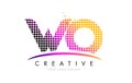 WO W O Letter Logo Design with Magenta Dots and Swoosh