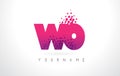 WO W O Letter Logo with Pink Purple Color and Particles Dots Design.